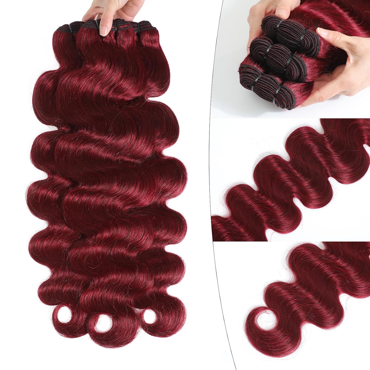 99J Red Body Wave Human Hair Bundles 15A Raw Indian Hair Bundle burgundy Body Wave Bundles Hair Extensions(3 bundles 14 16 18)