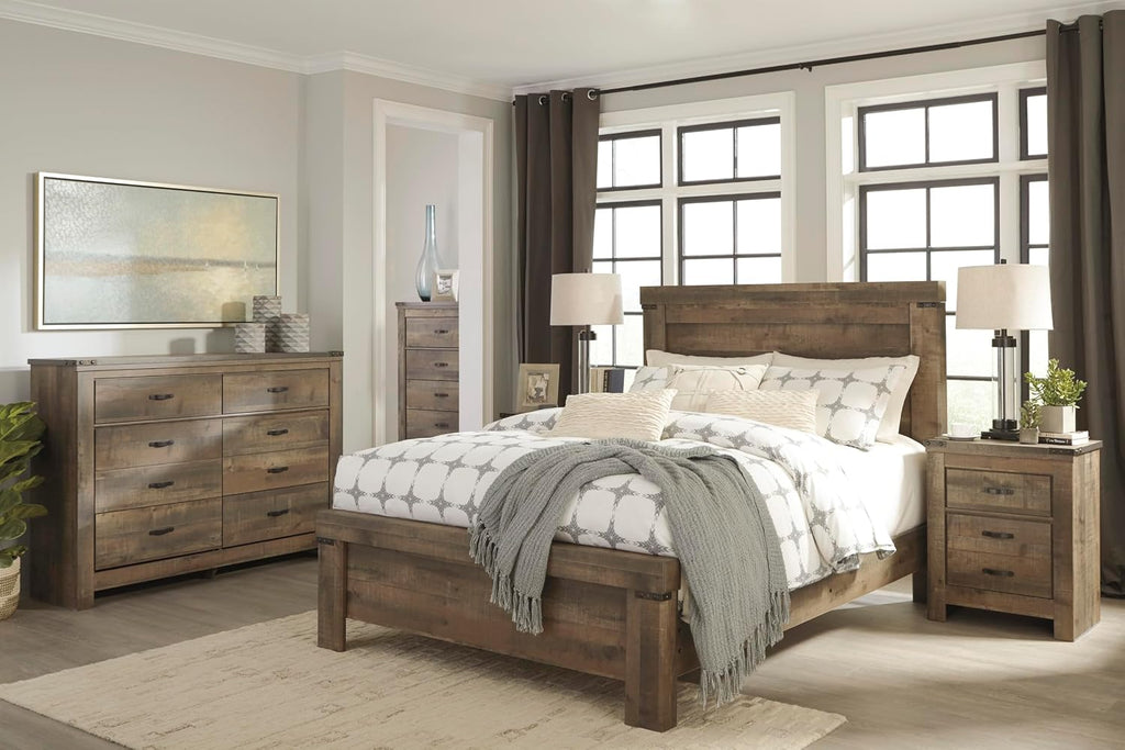 Signature Design by Ashley Trinell Rustic 5 Drawer Chest of Drawers with Nailhead Trim, Warm Brown