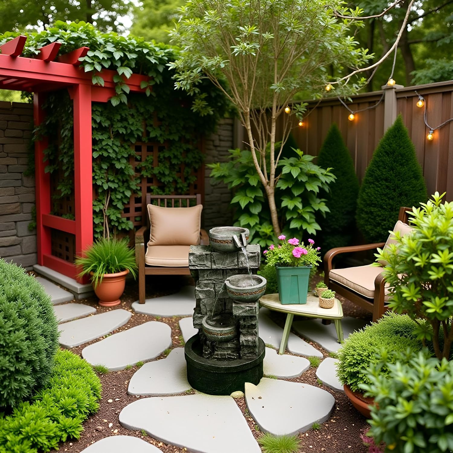 Cheng Pin 3 Tiers Outdoor Water Fountain, 28 Inch Tall Stacked Stones Cascading Bowl Fountain, Relaxing Waterfall Flow Water Feature, Bird Rest Station for Garden, Lawn, Yard Outdoor Decor