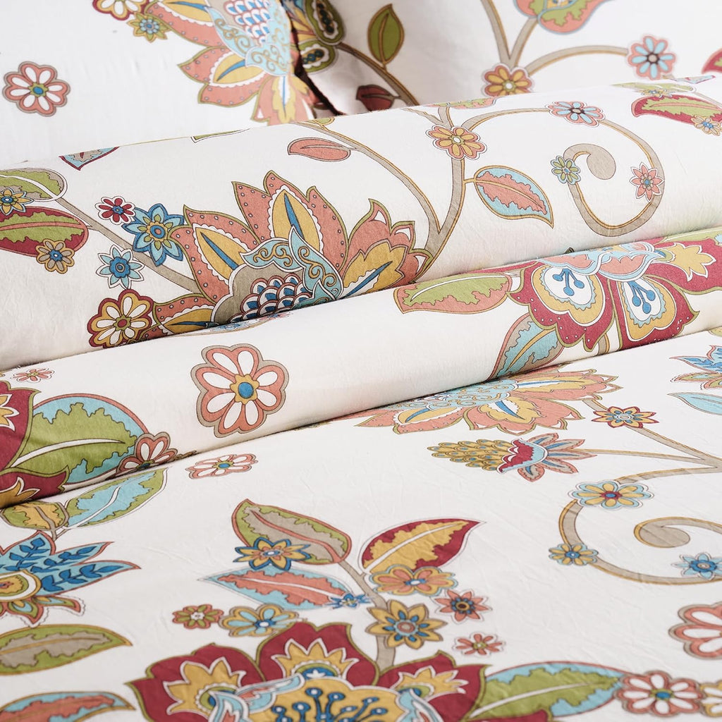 Levtex Home - Clementine Comforter Set - Twin Comforter (68x88in) and 1 Standard Sham (20x26in) - Bohemian Floral Vine Design - Multicolor - Reversible - Cotton