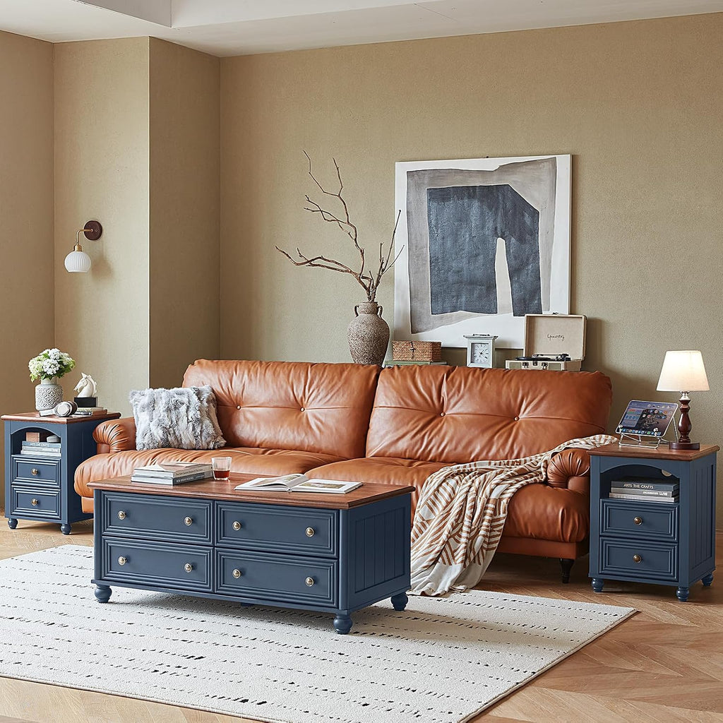 Farmhouse Dressers & Night Stand Set of 3, Wood 54' Wide 6 Drawer Dresser & 35.5'Tall Chest of Drawers, 18' with Charging Station Nightstand, Bedroom Furniture Dresser Set for Home Living Room Hallway