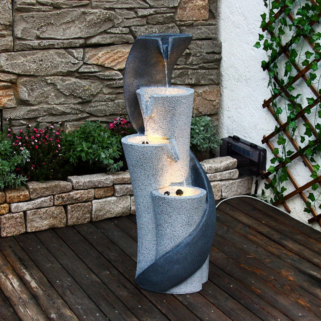 YZM Waterfall Fountain Outdoor Fountains Garden Simple Column S-Shaped Indoor Water Features Outdoor Patio Deck Yard Balconies Home Pool Office Decor 35.43 Inch Resin