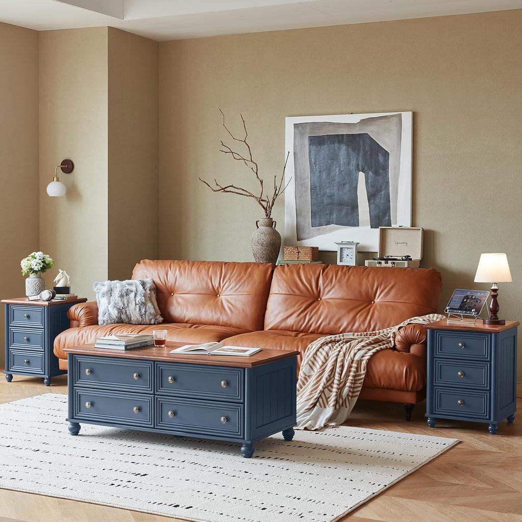 Farmhouse Dressers & Night Stand Set of 3, Wood 54' Wide Dresser & 35.5'Tall Chest of Drawers, 18' Roman Column Nightstand, Bedroom Furniture 6 Drawer Dresser Set for Bedroom Home Living Room Hallway