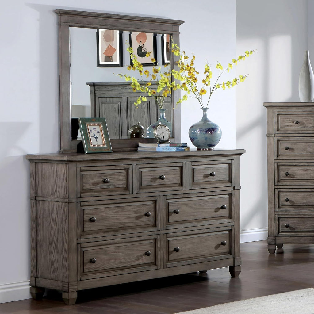 Furniture of America Xephyr Solid Wood 5-Piece Bedroom Set, Queen-Size Bed with Footboard Drawers, Felt-Lined Top & Ball-Bearing Glides, USB Port on Nightstand, Box Spring Required, Warm Gray