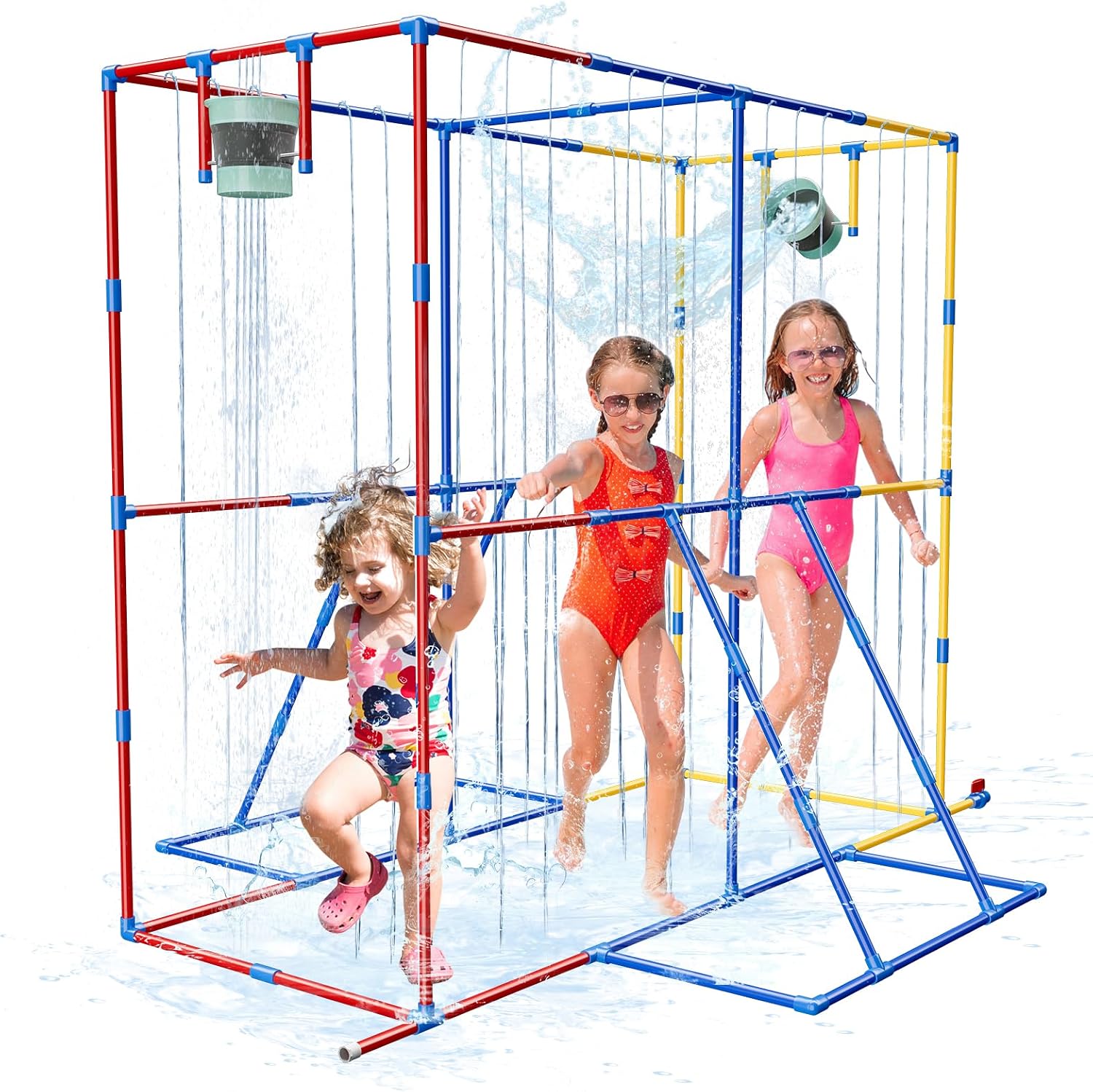Kids Backyard Water Park Sprinkler Toy, Steady Water Sprinkler for Children, Summer Fun Waterpark Splash Outside Water Activities, Heavy Duty PVC Tubes