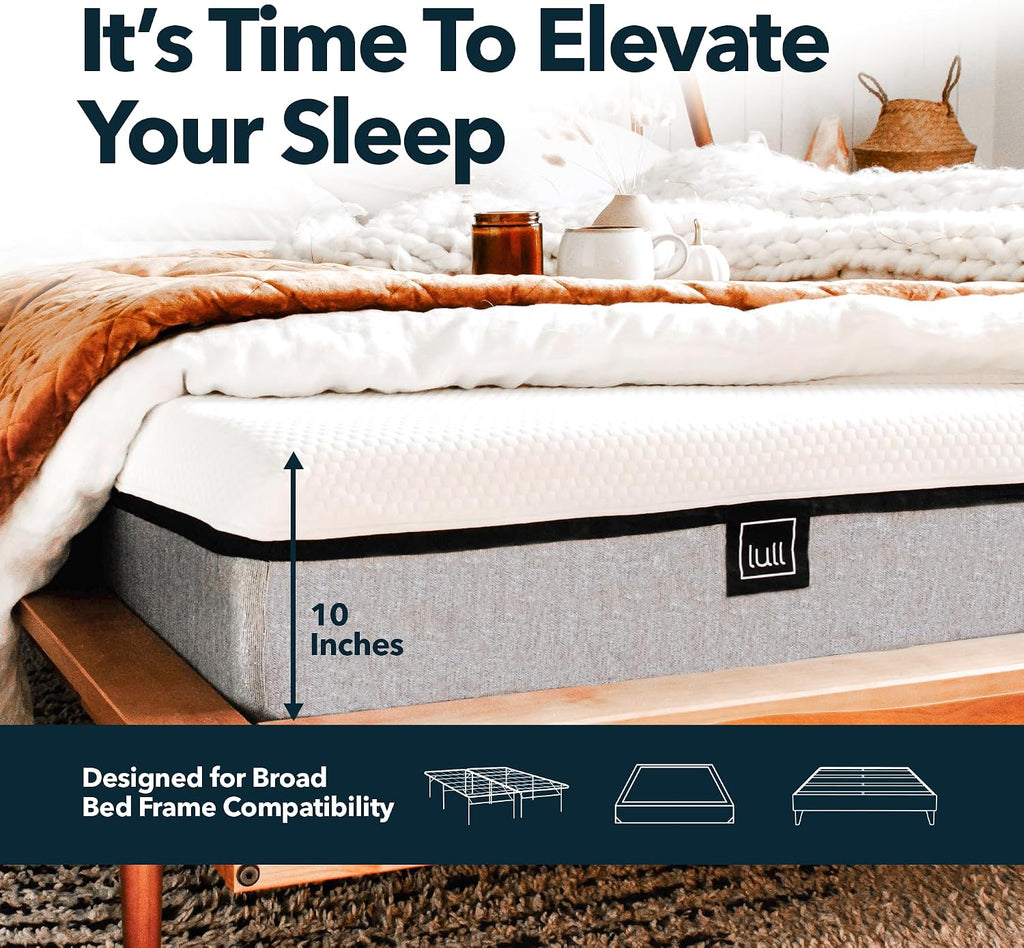 Lull 5 Layer Memory Foam Mattress in a Box with Individually Wrapped Springs 365 Night Trial, White-Grey, Twin XL, 10'' Original