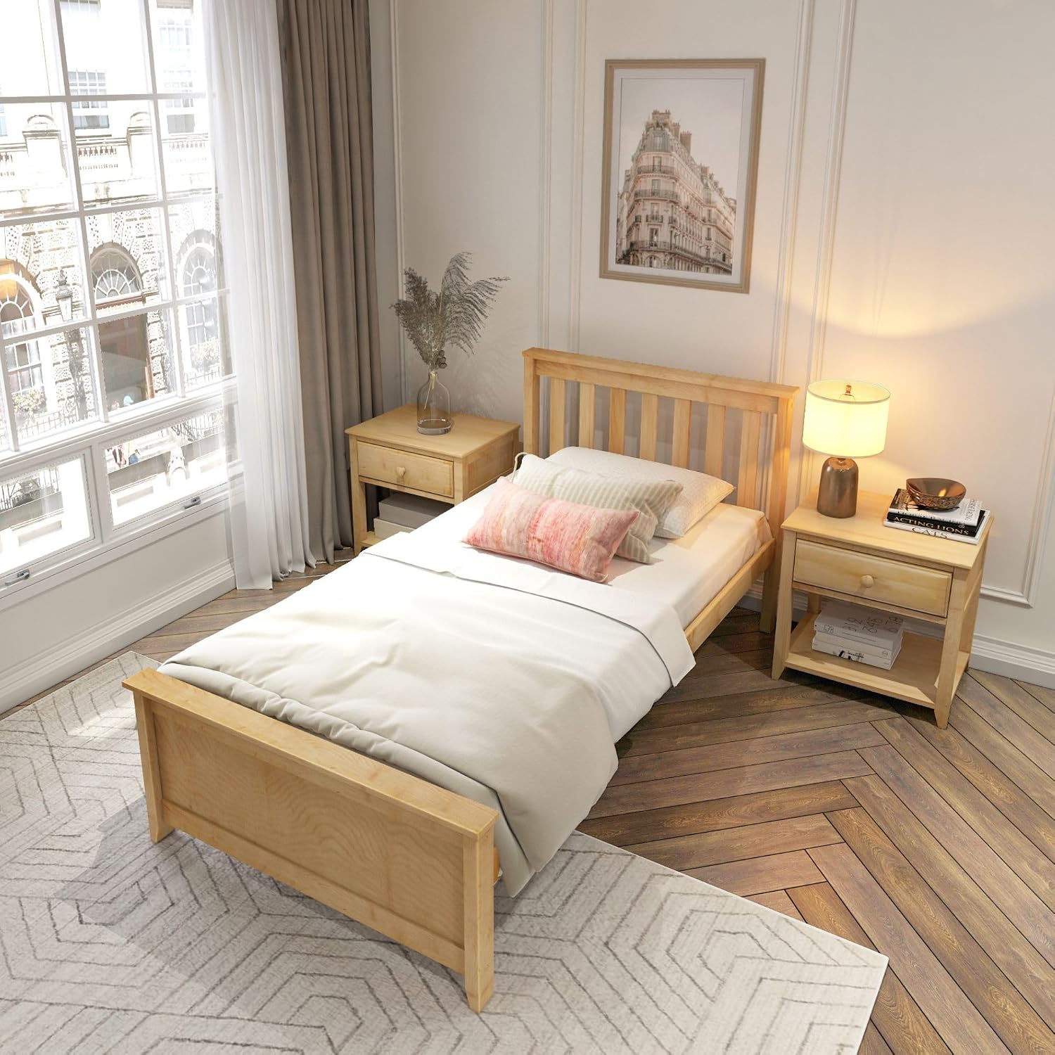 Plank+Beam Solid Wood Twin Bed Frame, Platform Bed with Headboard, Natural