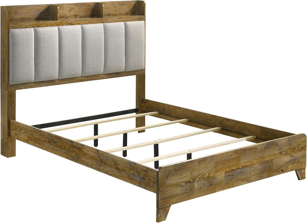 Coaster Home Furnishings - Henderson - Wood - 5-Piece Bedroom Set with Bookcase Headboard, USB Charging and Rustic Style - Bedroom - Eastern King Size - Medium Oak - 222971KE-S5