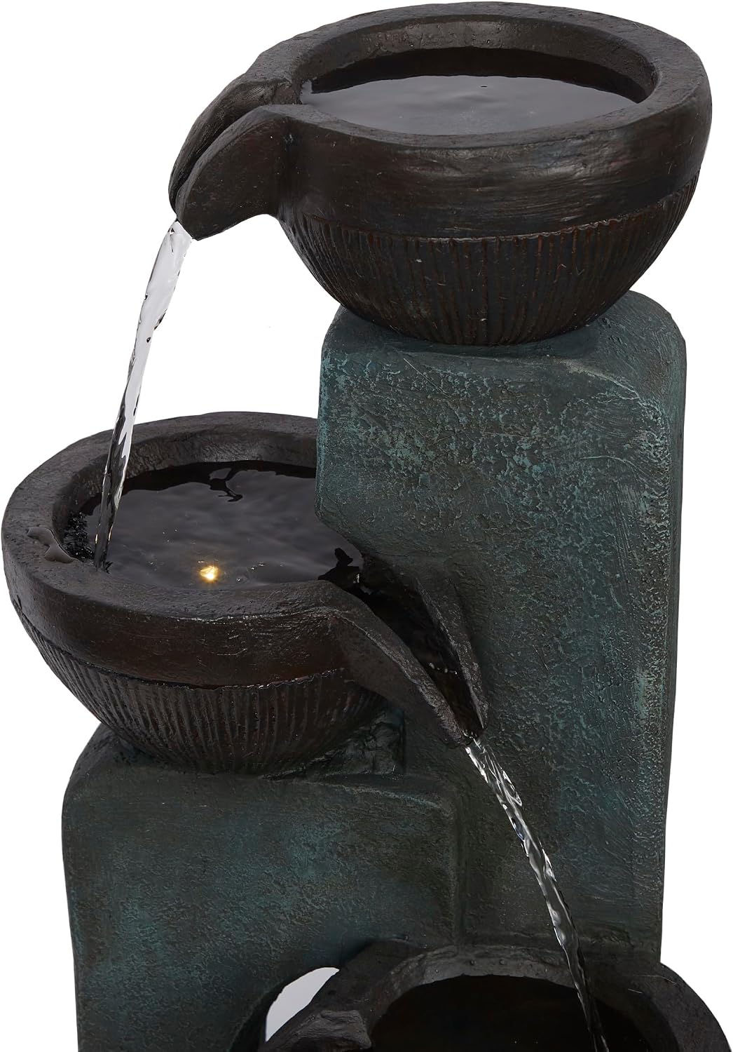 Alpine Corporation TZL396 31' 4 Tier Bowls Cascading Fountain with LED Lights, Elegant Outdoor Water Feature for Garden, Patio, Yard & Outdoor Spaces, Relaxing Waterfall Fountain, Gray