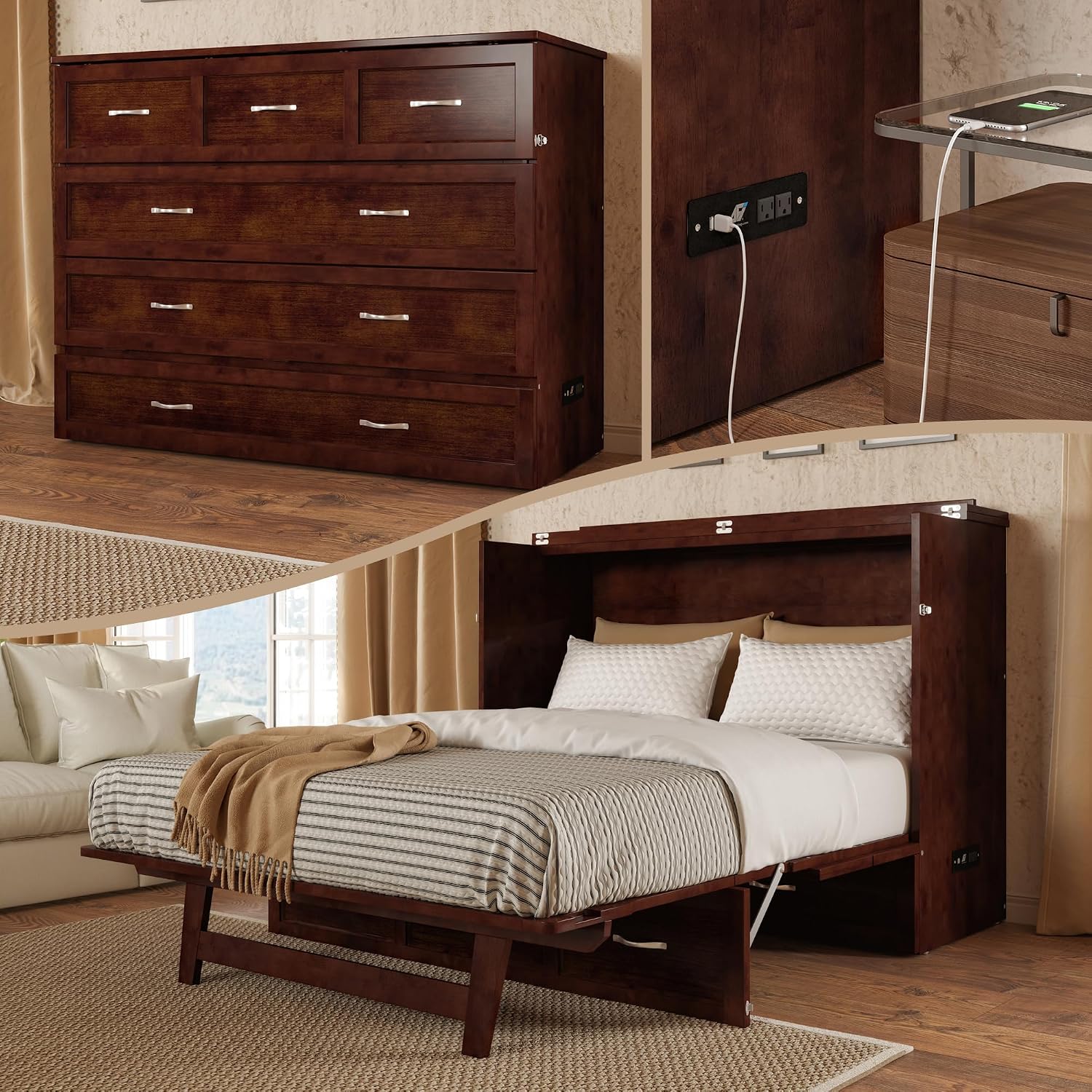 AFI Deerfield Murphy Bed Chest Full, Walnut