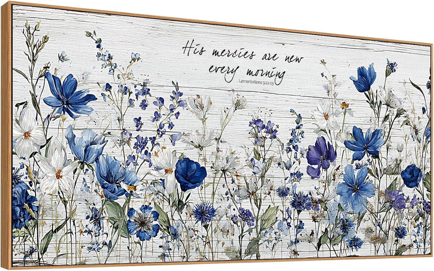 Tucai Decor Blue Floral Canvas Wall Art with Inspirational Quote, Farmhouse Style Living Room Bedroom Kitchen Wall Decor Large Format Framed Print Artwork Home Decoration