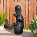 Glitzhome Outdoor Water Fountain with LED Light & Pump, Modern 5-Tier Bowl and Sphere Polyresin Outdoor Fountain, 33.5' Cascading Waterfall Fountain Water Feature for Porch Deck Patio Backyard Decor