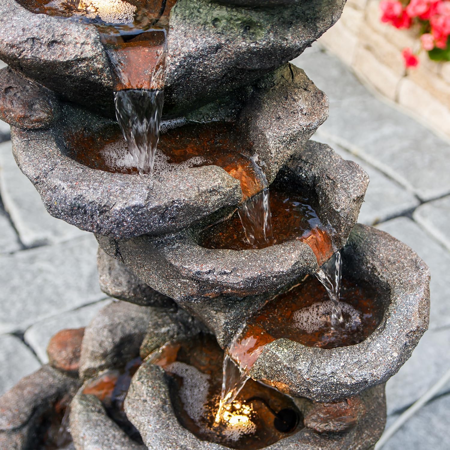 YZM 10-Tier Cascading Rock Water Fountain Outdoor Garden Waterfall Fountains Patio Backyard Deck Porch Pond Art Decor for Outside 39.76' H Outdoor Feature with LED Lights