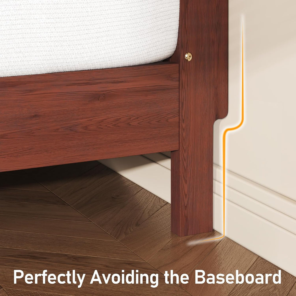 Lifezone Queen Bed Frame with Headboard, Solid Wood Bed Frame Queen Size with Charging Station & RGB LED, Wood Slats Support, Noise-Free, Sturdy Structure, Easy Assembly, Mahogany