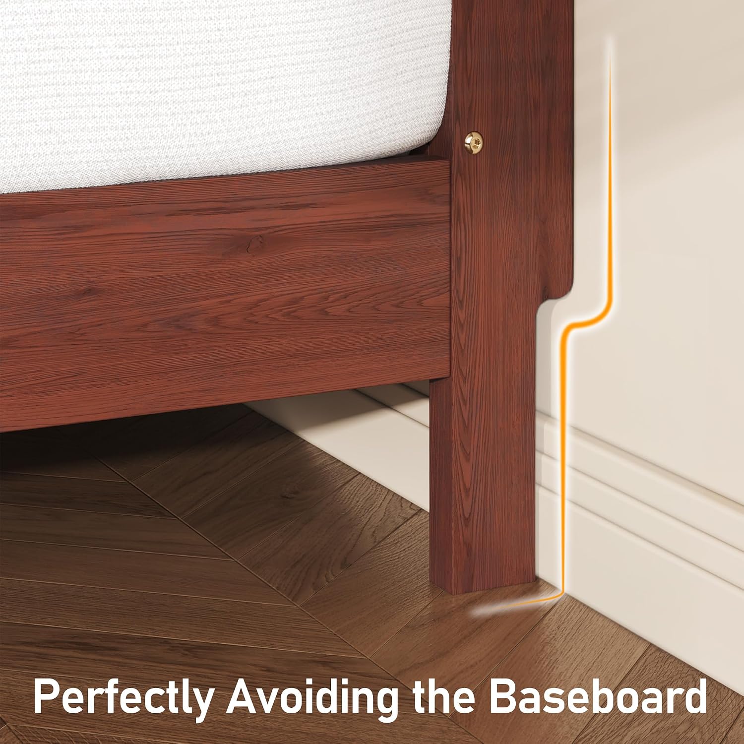 Lifezone Queen Bed Frame with Headboard, Solid Wood Bed Frame Queen Size with Charging Station & RGB LED, Wood Slats Support, Noise-Free, Sturdy Structure, Easy Assembly, Mahogany
