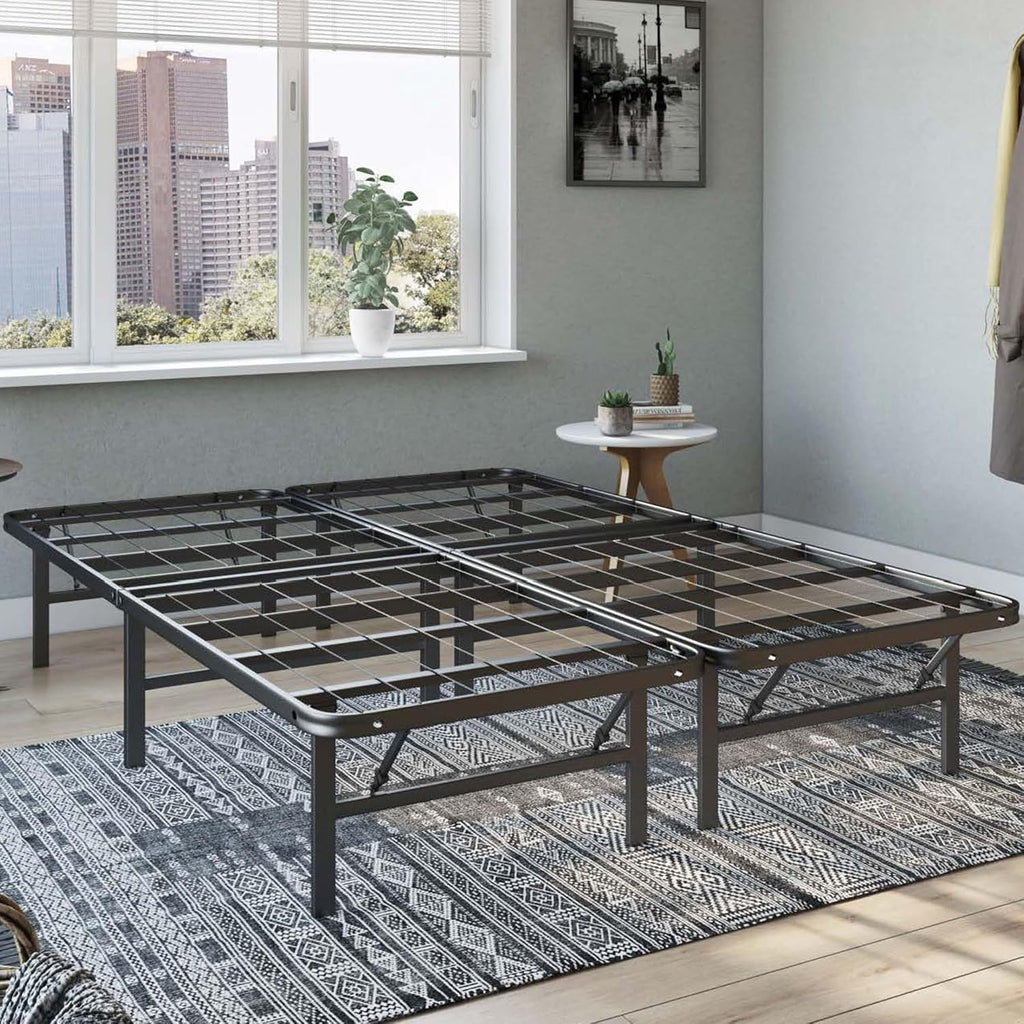Hercules Folding Metal Bed Frame, 14' Platform Mattress Foundation, No Box Spring Needed, Queen