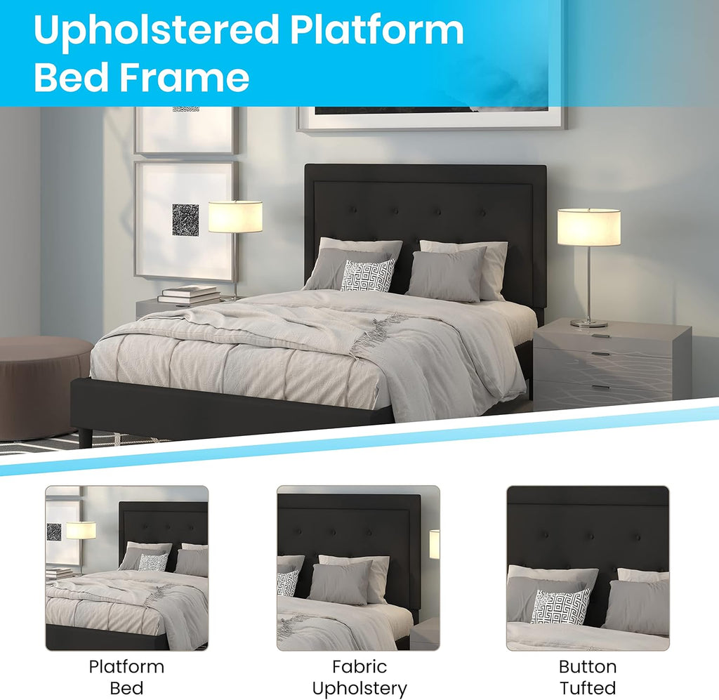 Flash Furniture Roxbury Full Size Tufted Upholstered Platform Bed in Black Fabric