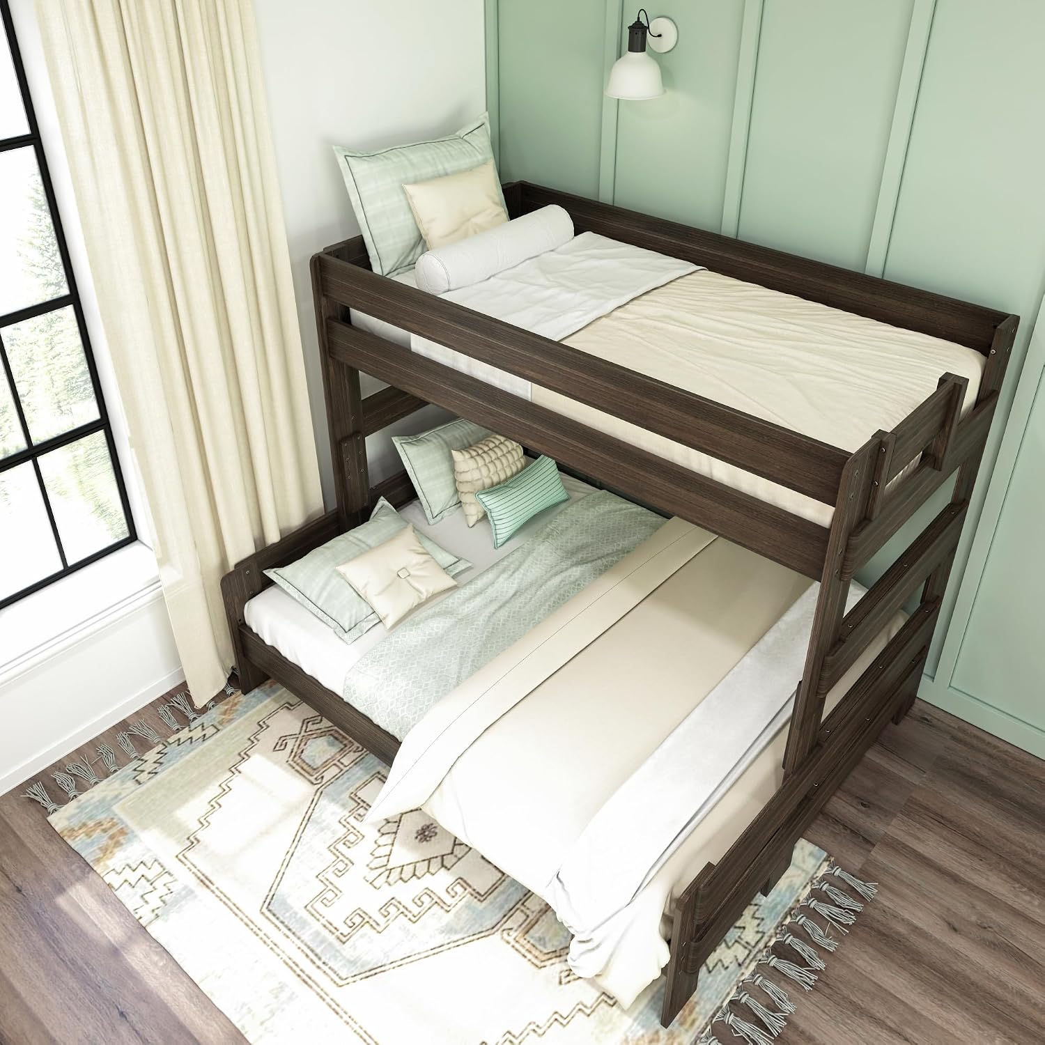 Max & Lily Bunk Bed, Twin XL-Over-Queen Bed Frame For Kids, Solid Wood Bunk Bed for Kids, No Box Spring Needed, Barnwood Brown
