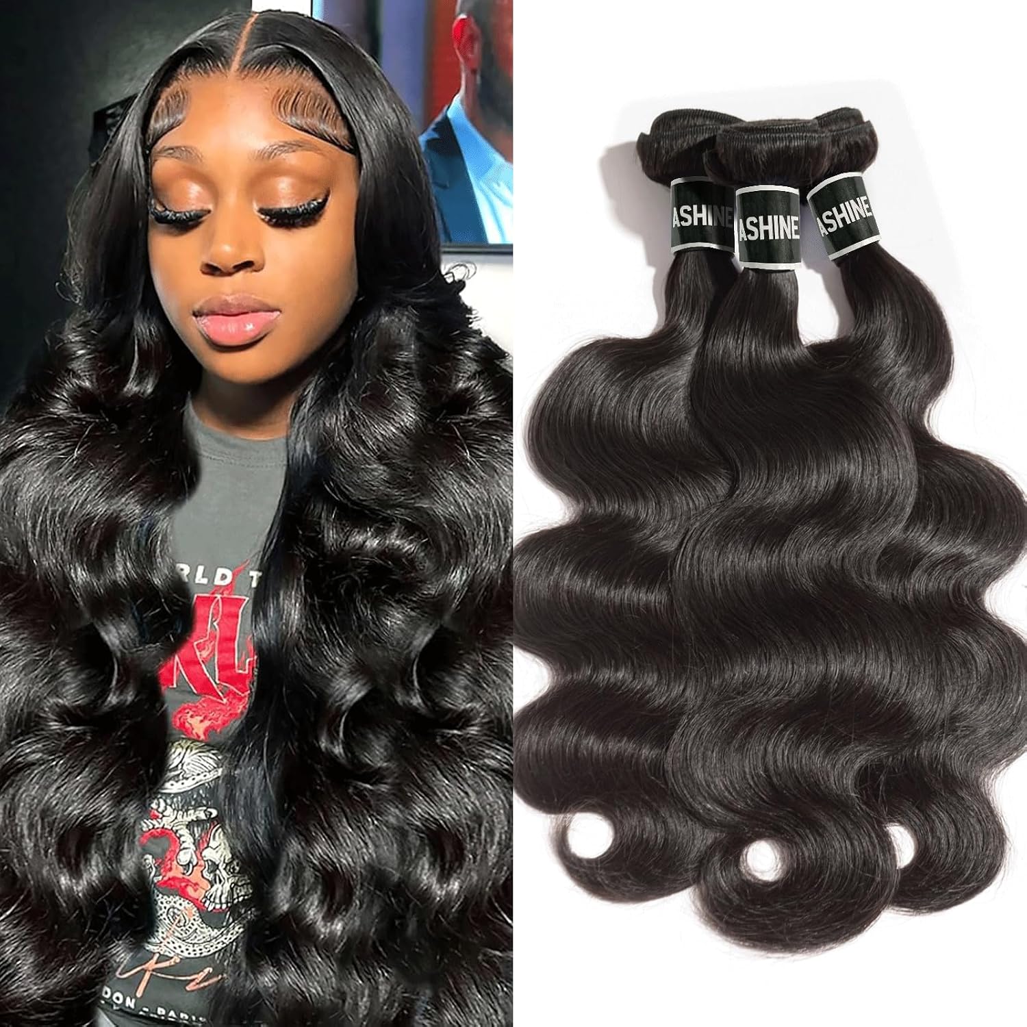 ASHINE Human Hair Bundles Body Wave, Unprocessed Cambodian Raw Hair Bundles for Women Natural Black 18 20 22 Inch, Keep Soft and Silky After Multiple Washes
