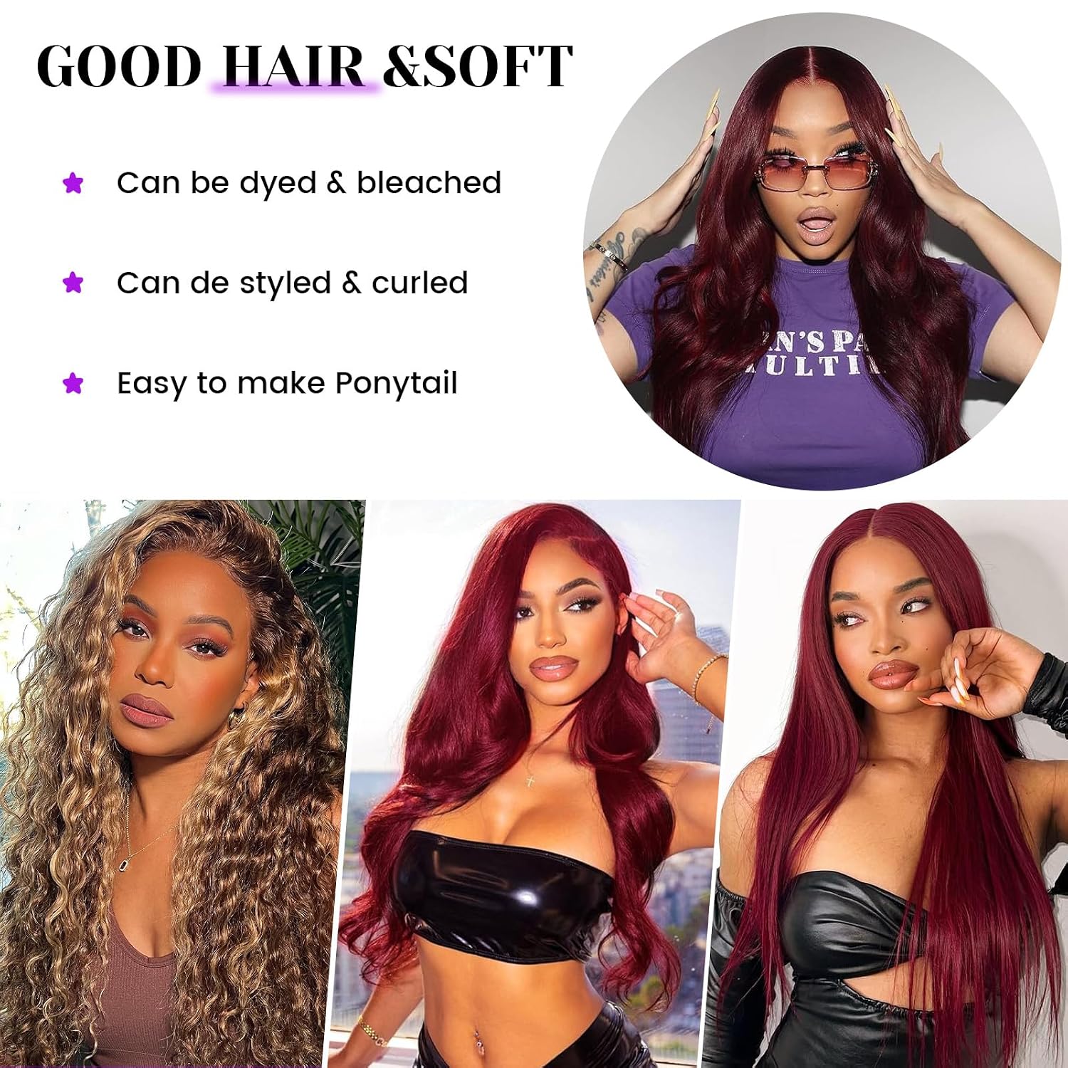 99J Burgundy Human Hair Bundles Body Wave Human Hair 15A,Triple Lifespan Indian Hair,No Tangle Shedding,Multiple Washes Keep Texture Silky Soft (99J burgundy bundles, 14 16 18 20)