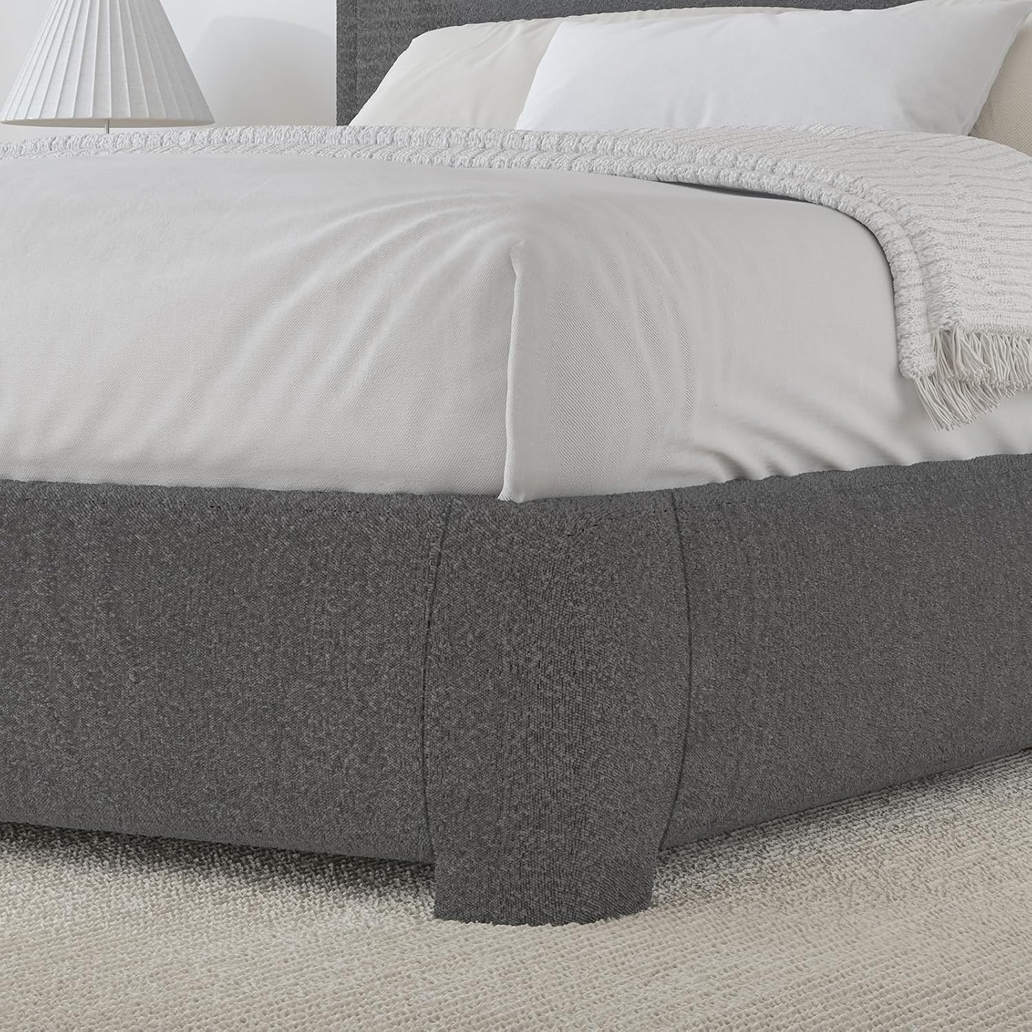 BarnFurin Queen Size Bed Frame, Boucle Upholstered Platform Bed Frame with Headboard, Soft Rounded Corners, No Box Spring Required, Non-Slip and Noise-Free, Easy Assembly, Dark Grey