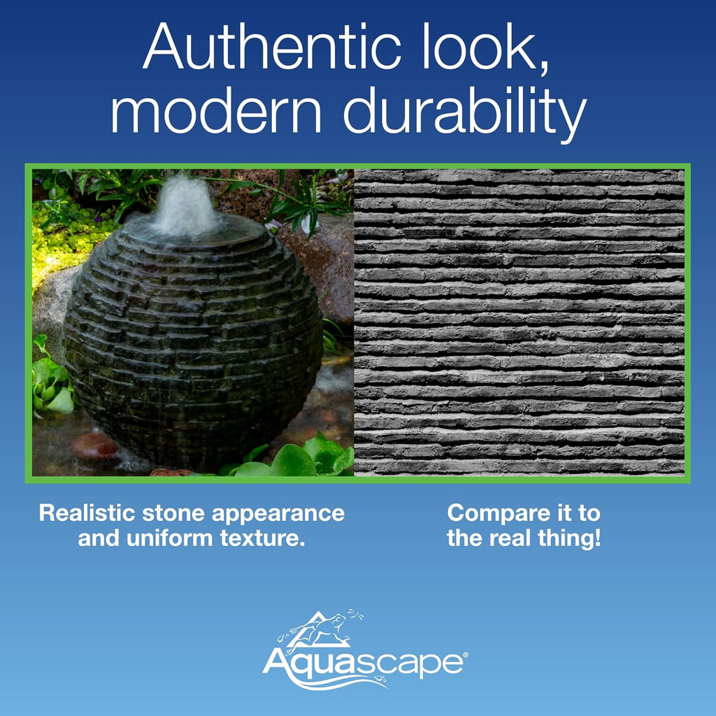 Aquascape Stacked Slate Sphere Fountain, 24 Inch Diameter 61 cm, Lightweight Fiber-Resin Composite Decorative Water Feature, Includes Tubing for Easy Setup, 78287
