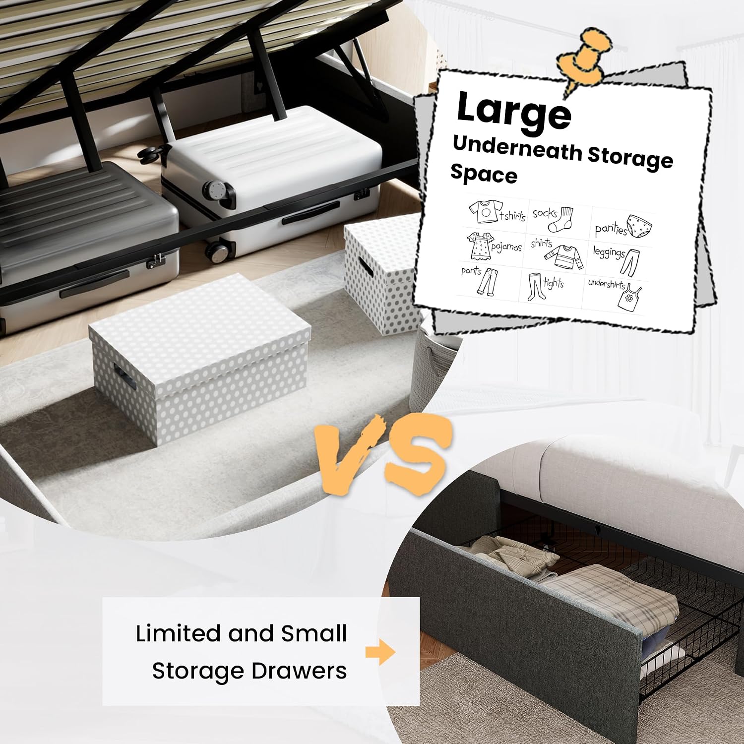 SHA CERLIN Full Size Lift Up Storage Bed/Modern Wingback Headboard/Upholstered Platform Bed Frame/Hydraulic Storage/No Box Spring Needed/Wood Slats Support/Light Beige