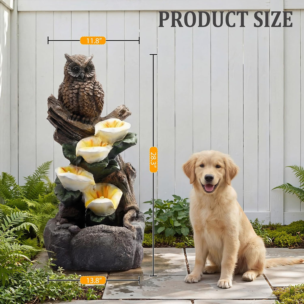 28.3' Tall Outdoor Water Fountain, 5 Tier Cascading Bowls and Stacked Water Fountain with LED Lights, for Yard Décor, Backyard, Patio and Deck (28.3'')