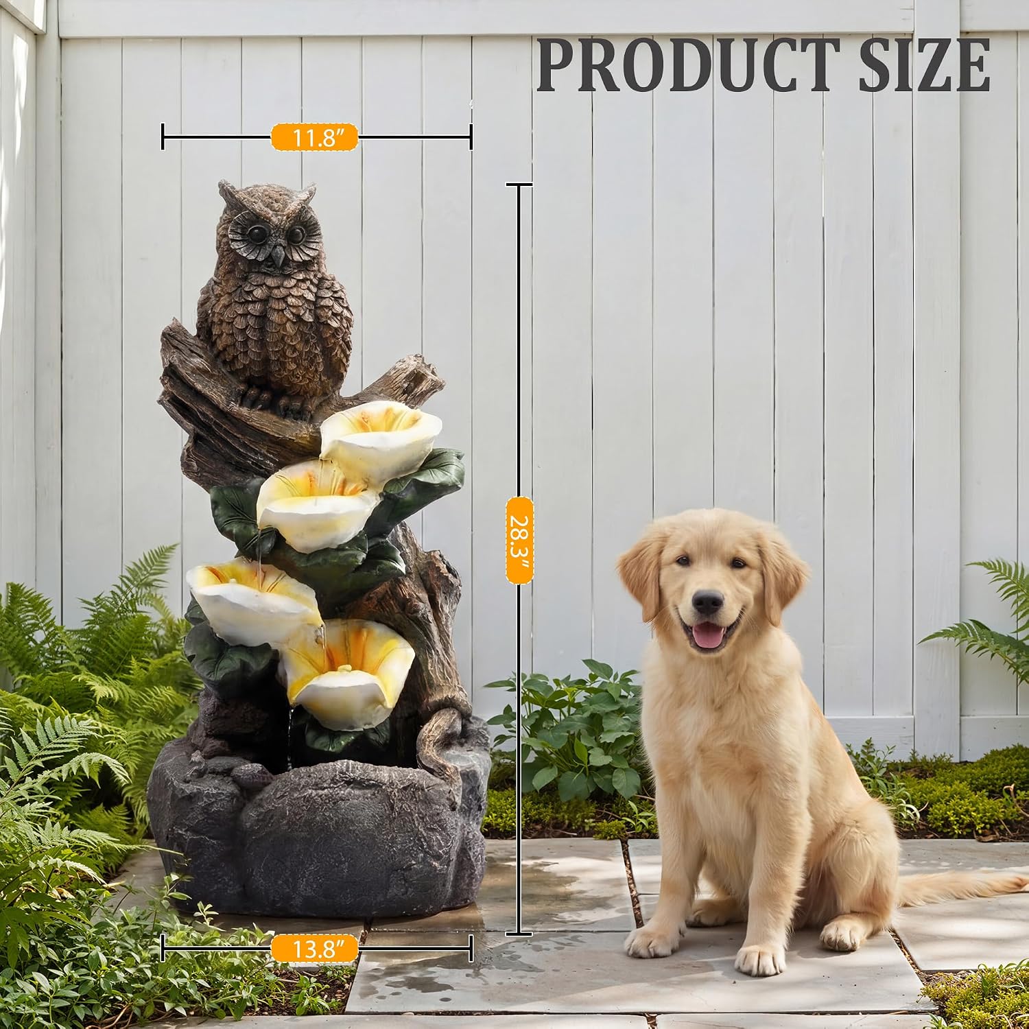 28.3' Tall Outdoor Water Fountain, 5 Tier Cascading Bowls and Stacked Water Fountain with LED Lights, for Yard Décor, Backyard, Patio and Deck (28.3'')