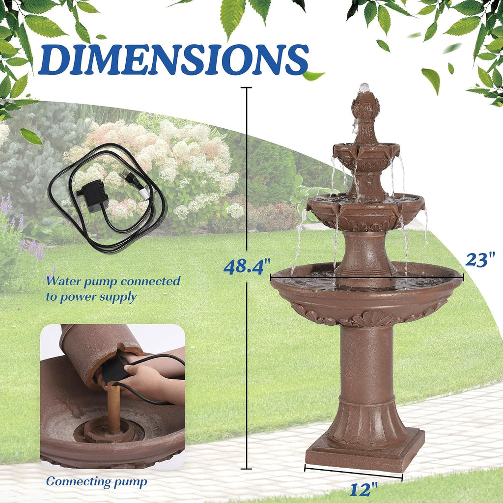 Italian Outdoor Water Fountains Garden Decor - 48.4''H Fountains and Waterfalls Outside, Large Cascading Indoor Floor-Standing Resin Bubbler Fountain Features W/Pump for Patio and Yard