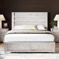 AMERLIFE Farmhouse Queen Size Bed Frame with 49' Fluted Headboard, Wood Platform Bed with Natural Grain, No Box Spring Needed/Noise Free, Distressed White