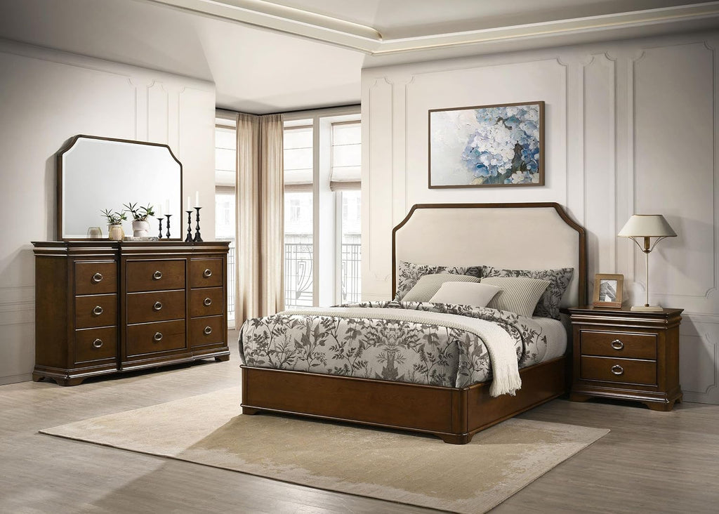 Coaster Home Furnishings - Garland - 4-Piece Bedroom Set with Wood Grain Detail, Cutaway Corners, Padded Headboard and Dual USB Ports - Bedroom - Queen Size - Brown Cherry - 205301Q-S4