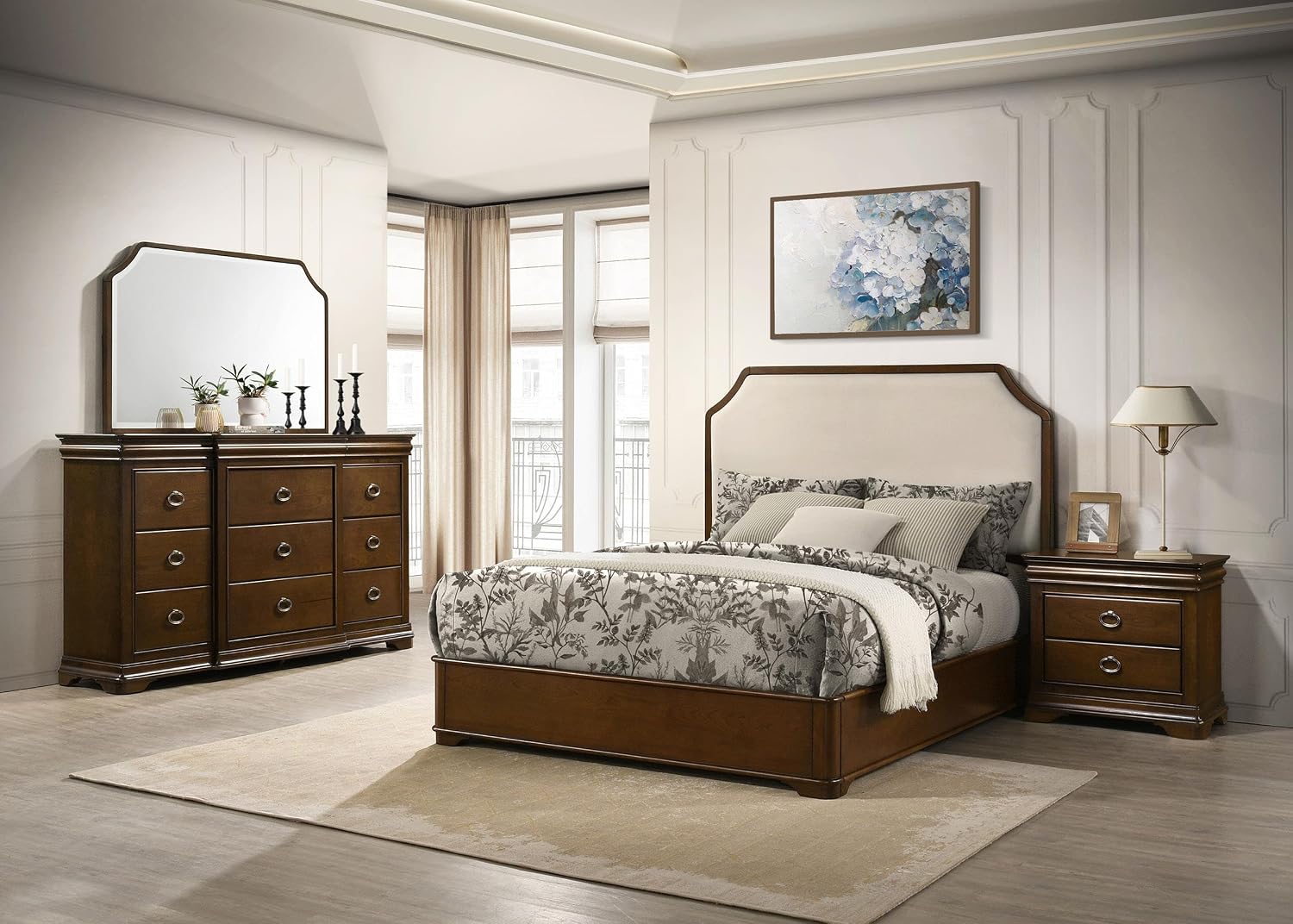 Coaster Home Furnishings - Garland - 4-Piece Bedroom Set with Wood Grain Detail, Cutaway Corners, Padded Headboard and Dual USB Ports - Bedroom - Queen Size - Brown Cherry - 205301Q-S4