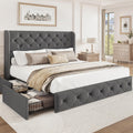 BRELTAM Queen Size Bed Frame with Storage Drawers and Wingback Headboard Linen Upholstered Platform Bed Frame Tufted Beds with Heavy Duty Wood Slats, Noise Free, Easy Assembly, Grey