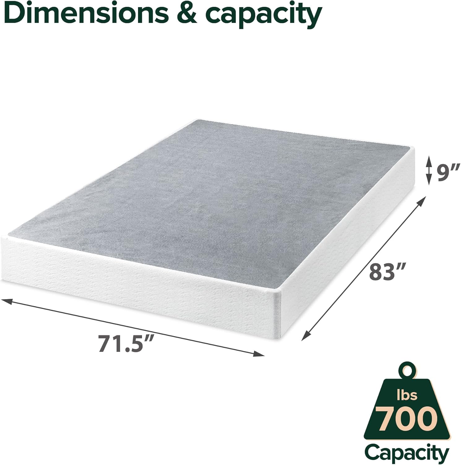 Zinus 9 Inch California King Metal Smart Box Spring with Quick Assembly, Mattress Foundation, Strong Metal Frame, Easy Assembly