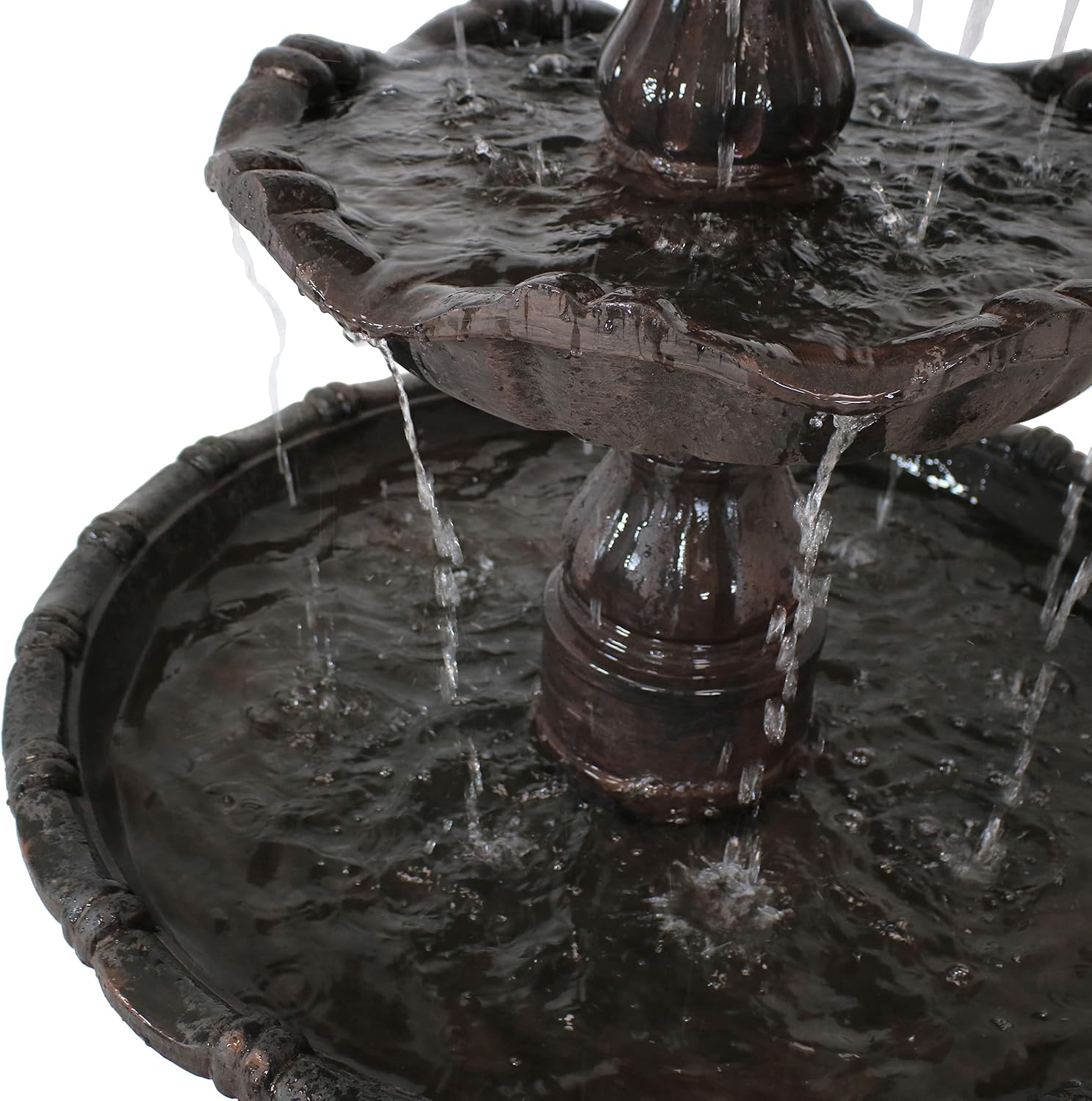 Sunnydaze Grand Courtyard 4-Tier Large Outdoor Water Fountain - 80' Tall Outdoor Fountain - Tiered Electric Garden Water Feature for Patio, Backyard, or Yard - Faux Stone Resin - Dark Chestnut