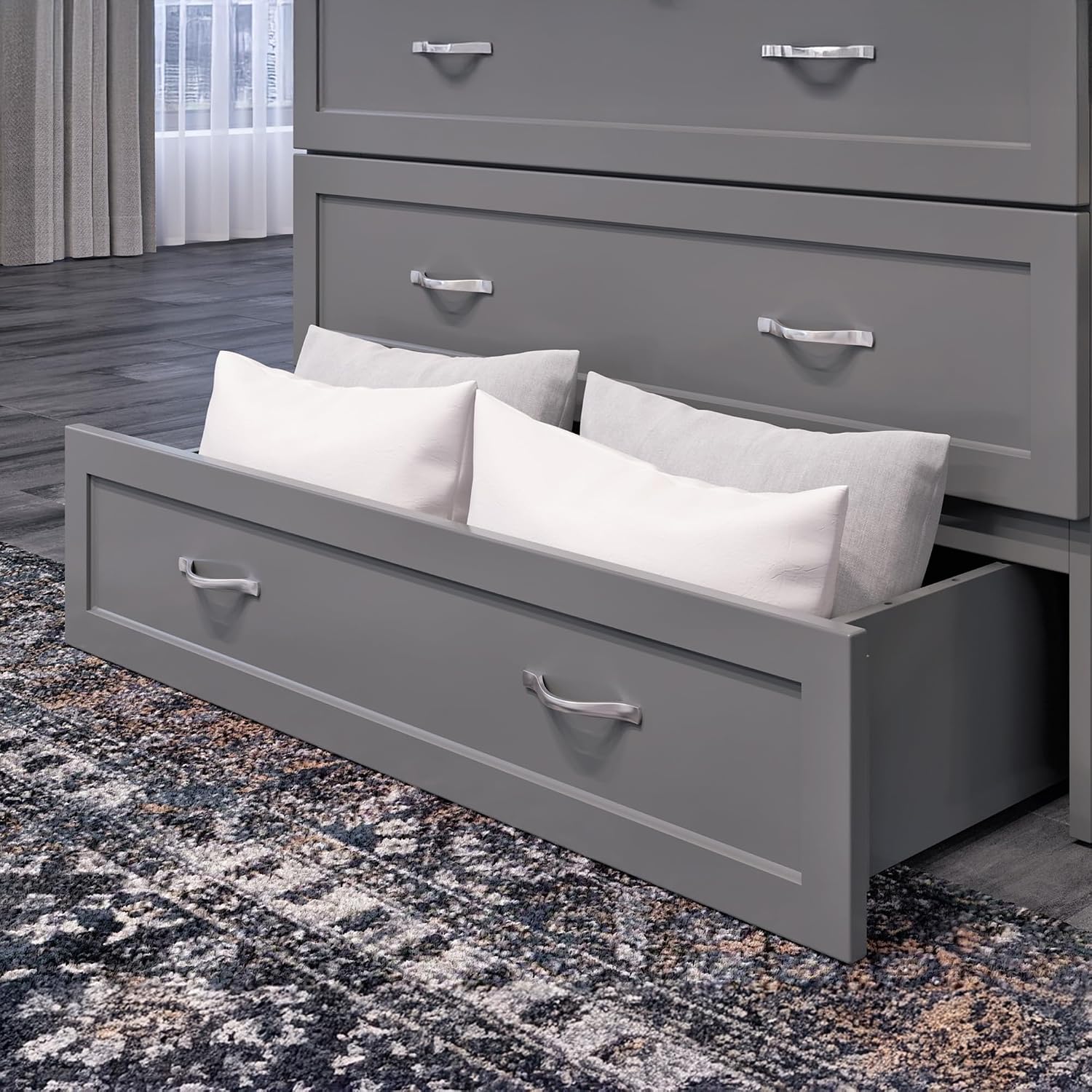 AFI, Northfield Murphy Bed Chest Twin XL with 6' Mattress, Storage Drawer & Built-in USB Charger, Grey