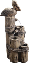 Teamson Home 35.42' 4-Tier Pelican and Driftwood Pier Post Outdoor Cascading Water Fountain, Brown