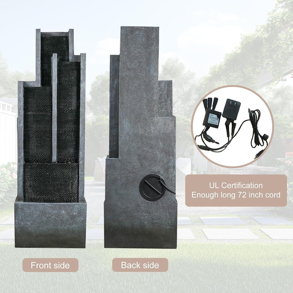 Naturefalls 50.7-Inch Tall Outdoor Water Fountain with LED Lights and Pump, Modern Resin Floor Standing Cascading Waterfall Fountain for Garden Patio Backyard