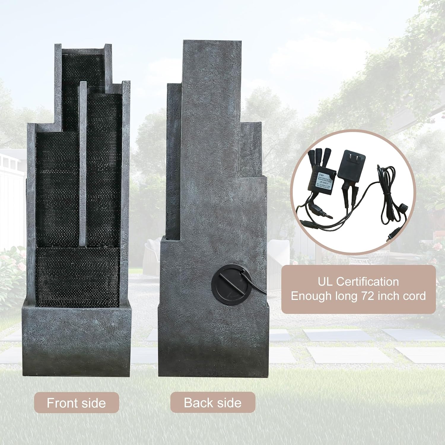 Naturefalls 50.7-Inch Tall Outdoor Water Fountain with LED Lights and Pump, Modern Resin Floor Standing Cascading Waterfall Fountain for Garden Patio Backyard