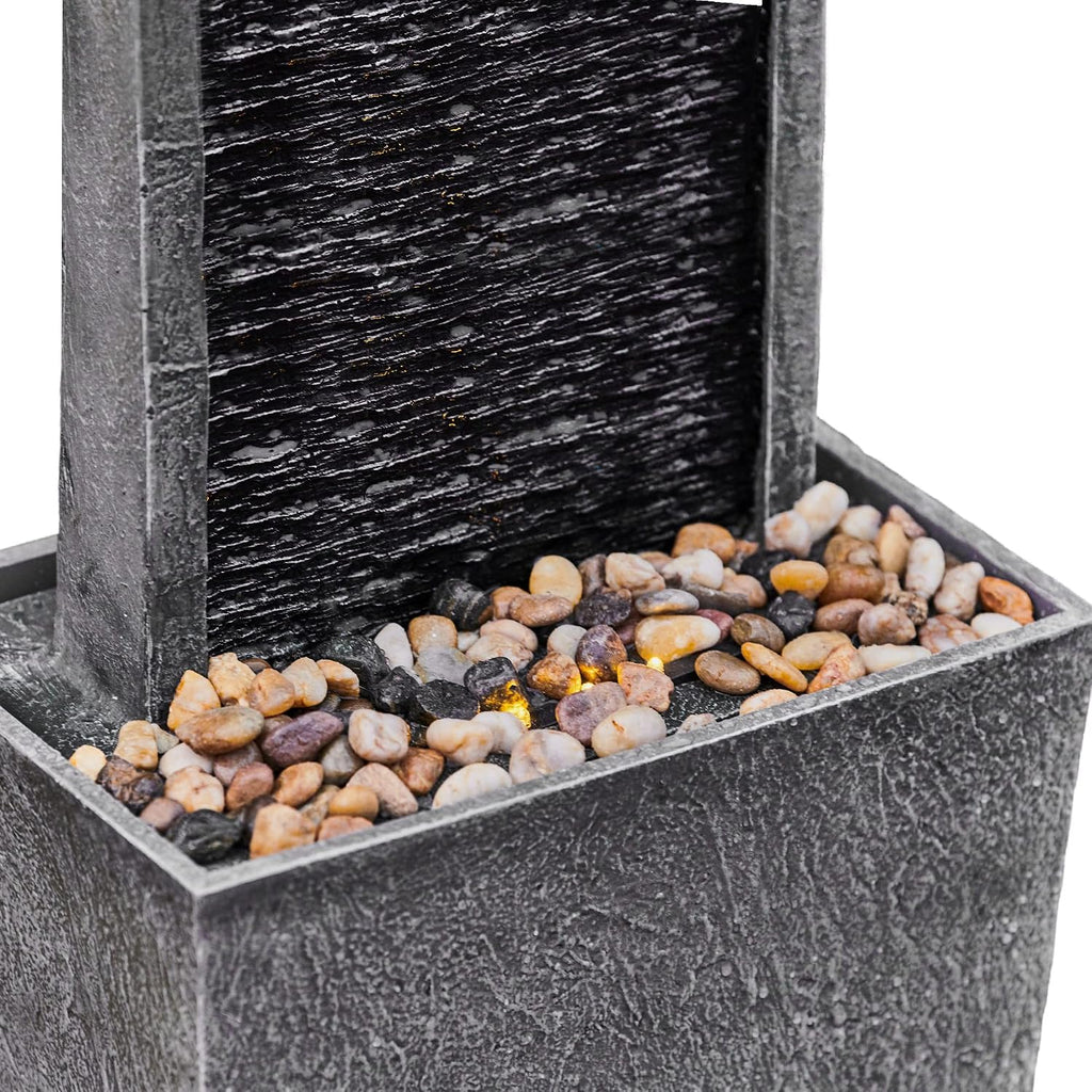 Teamson Home 38.5' Faux Slate Contemporary Outdoor LED Waterfall Fountain with Pebble Base, Gray/Black