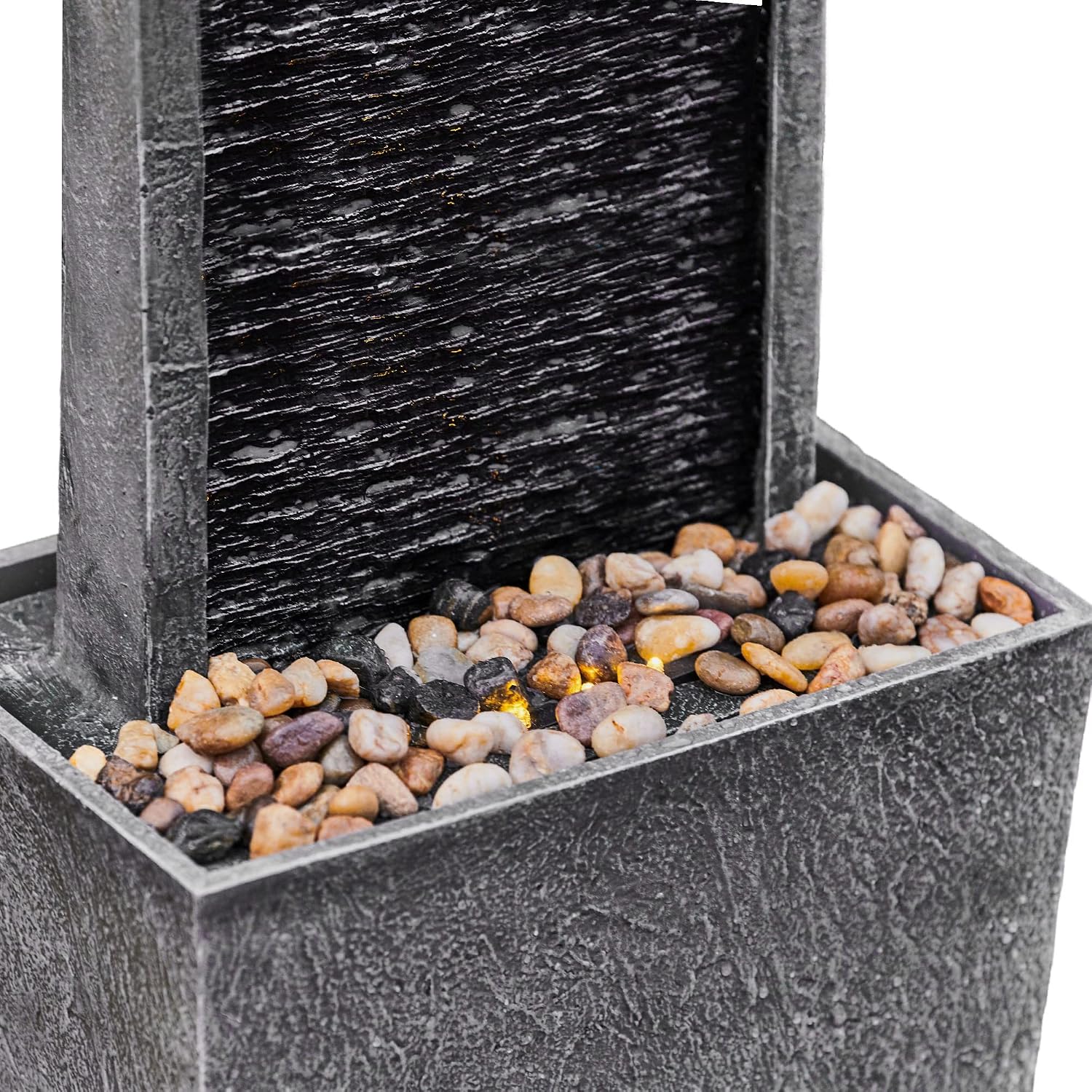 Teamson Home 38.5' Faux Slate Contemporary Outdoor LED Waterfall Fountain with Pebble Base, Gray/Black