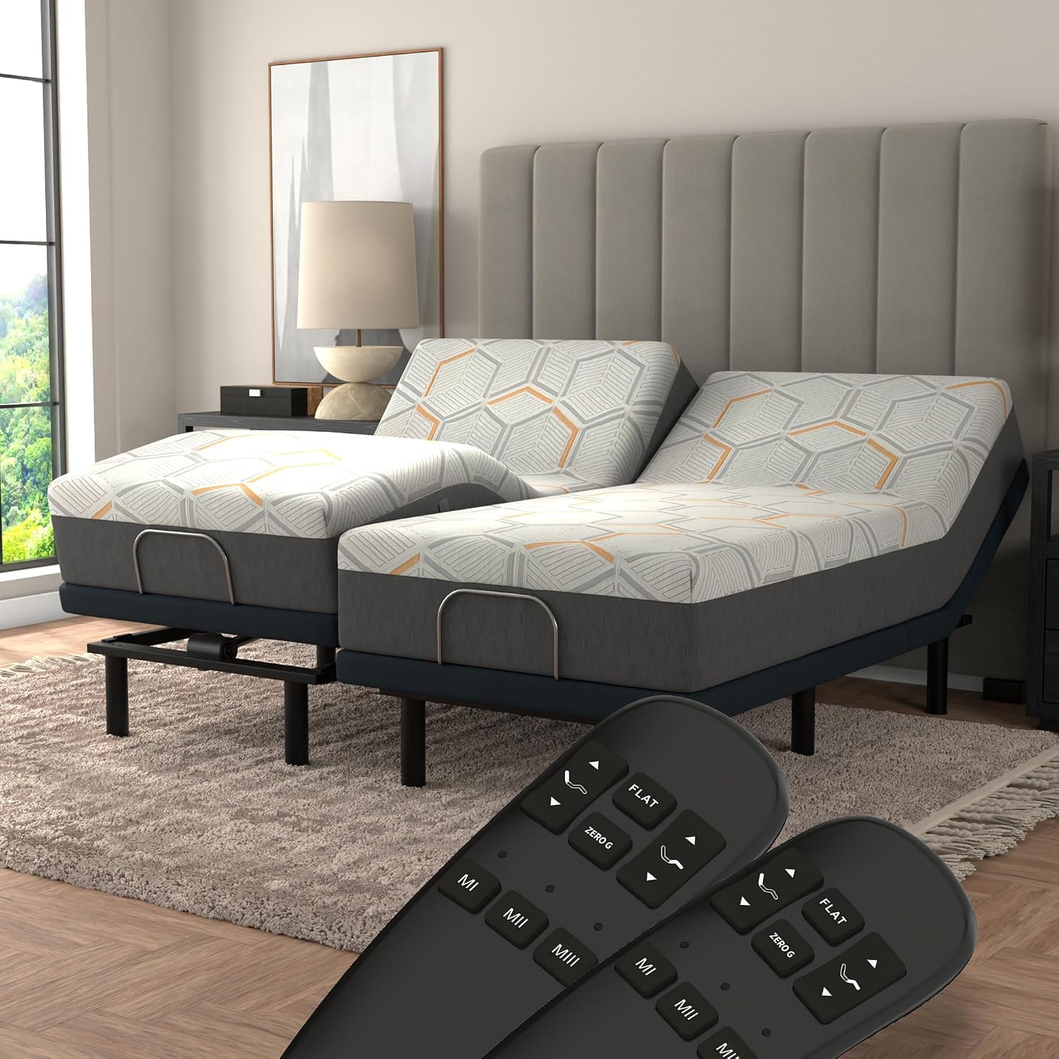 Blissful Nights e3 Adjustable Bed Frame and 12 Inch Split California King Copper Infused Cool Memory Foam Mattress Medium Firm Feel CertiPUR-US Certified (Split California King)