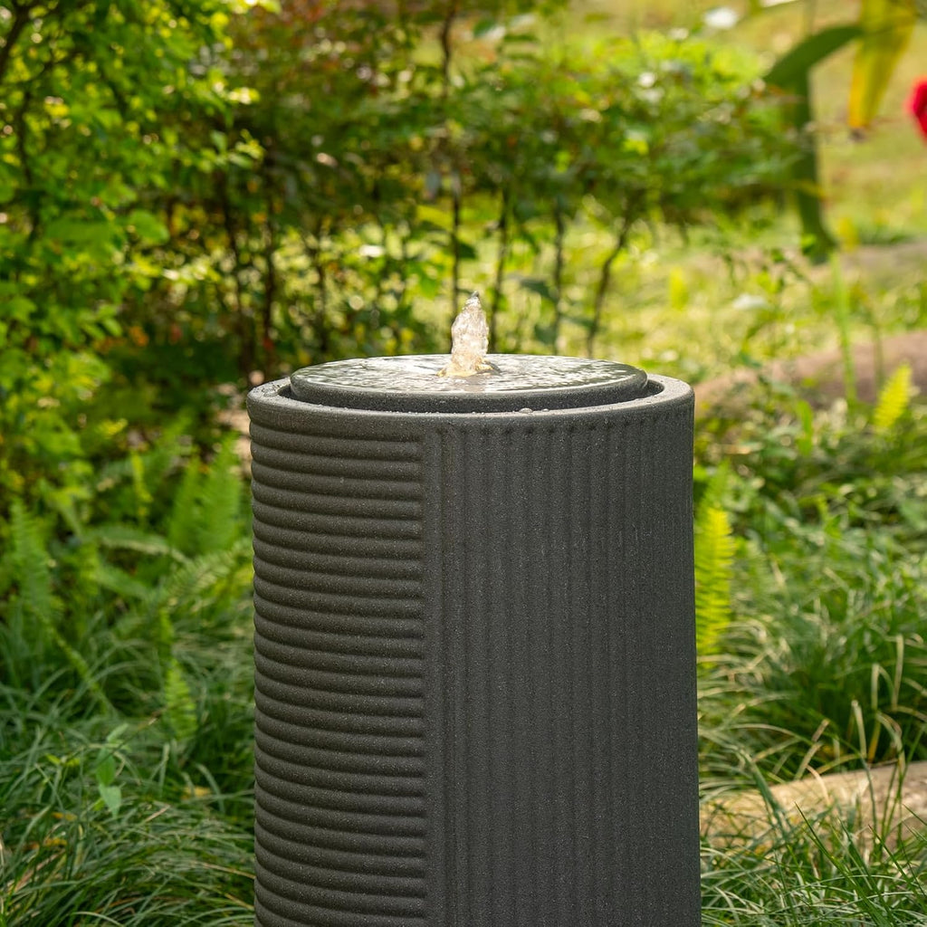 23.22' H Outdoor Water Fountain Made with Eco-Friendly Recyclable Materials, Polyethylene Round Bubbler Water Fountain Outdoor, Garden Decor with LED Light for Patio, Porch, Backyard
