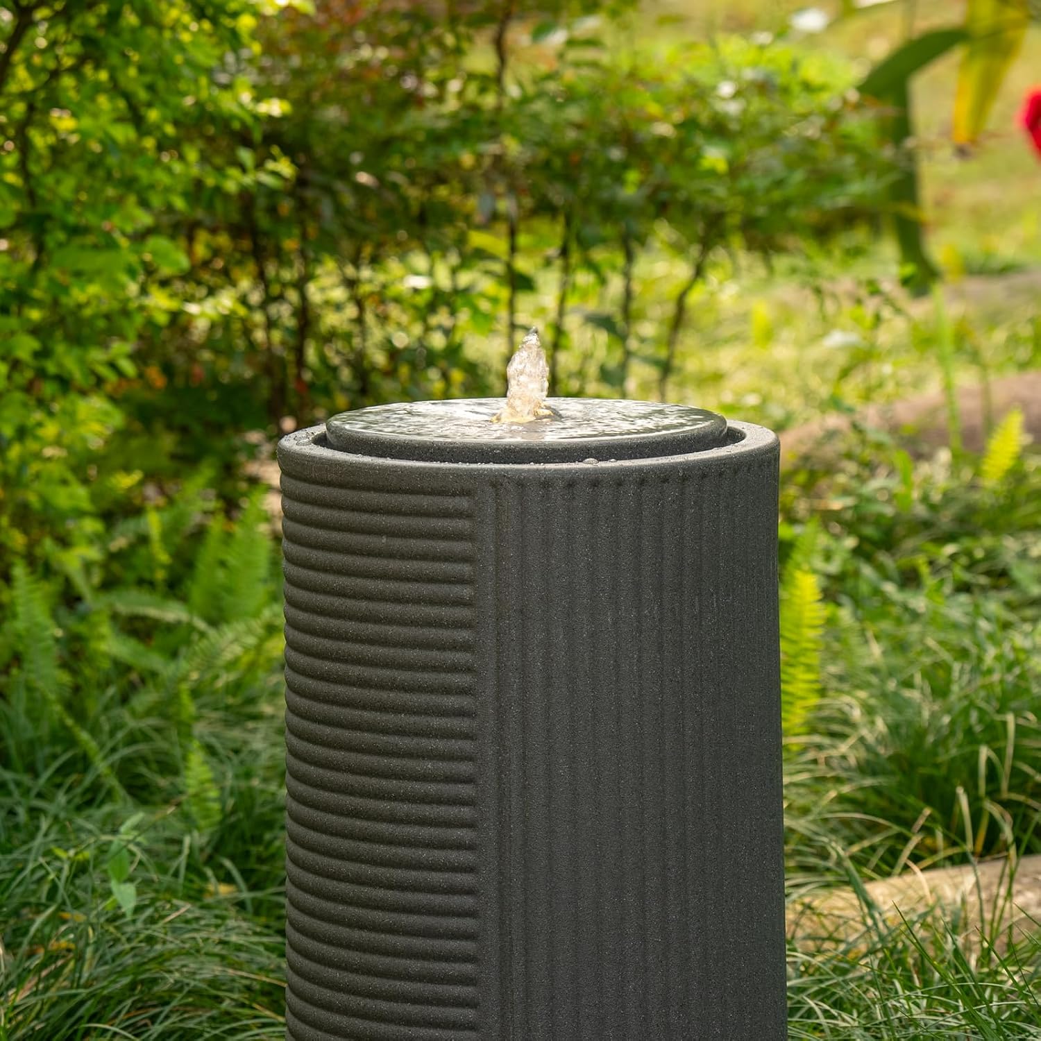 23.22' H Outdoor Water Fountain Made with Eco-Friendly Recyclable Materials, Polyethylene Round Bubbler Water Fountain Outdoor, Garden Decor with LED Light for Patio, Porch, Backyard
