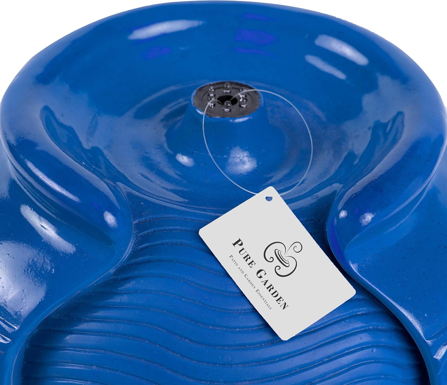 Jar Water Fountain – Indoor or Outdoor Ceramic-Look Glazed Pot Resin Water Feature with Electric Pump and LED Lights by Pure Garden (Cobalt Blue)