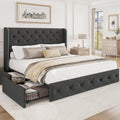 BRELTAM Queen Size Bed Frame with Storage Drawers and Wingback Headboard Linen Upholstered Platform Bed Frame Tufted Beds with Heavy Duty Wood Slats, Noise Free, Easy Assembly, Dark Grey