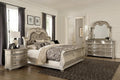 Traditional Classic 5 Pieces Cal-King Size Set Silver Finish Faux Leather Upholstered Bed Classic Design Marble Top Formal Bedroom Furniture