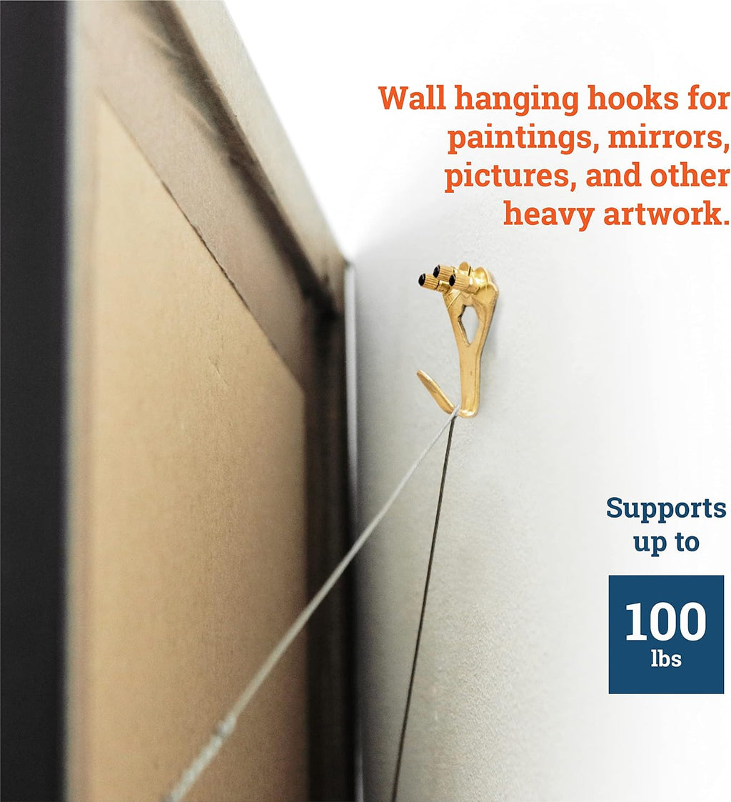 PHS 100 lb Picture Hanging Hooks – Heavy Duty Picture Hangers, 100 Pack Frame Hangers with Nails, Mirror Hanging Kit, Heavy Mirror Mounting Hardware for Drywall and Plaster