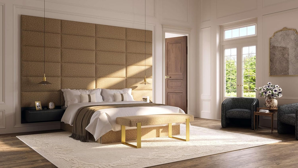 Vänt Upholstered Wall Mounted Velvet Headboard Panels - Catherine Layout - 90' X 46'- Configuration of 12 Individual Panels - Recommended for Queen-Full - Velvet/Sand Storm